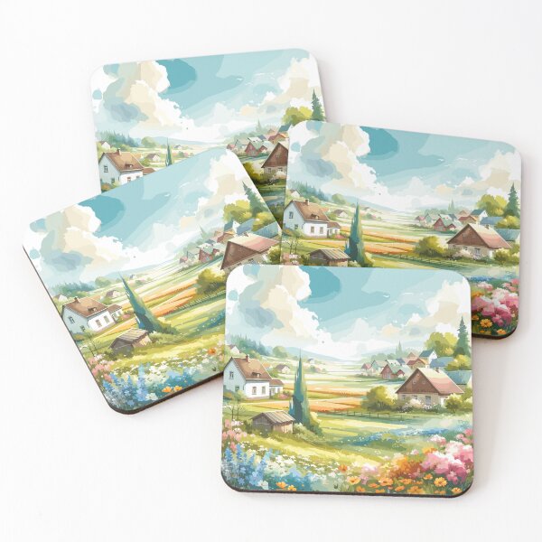 Item preview, Rural village in spring in watercolor designed and sold by LongIslandDesgn.