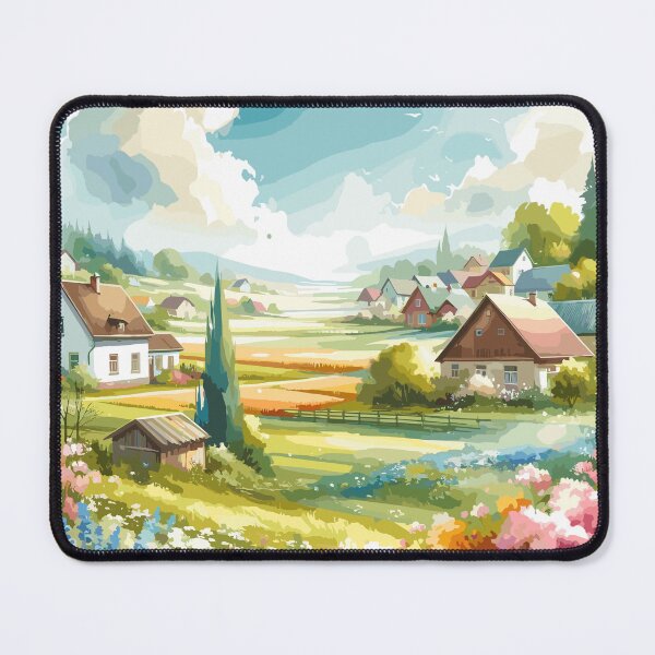 Item preview, Rural village in spring in watercolor designed and sold by LongIslandDesgn.