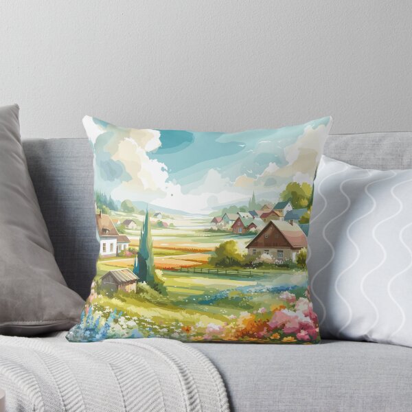 Item preview, Rural village in spring in watercolor designed and sold by LongIslandDesgn.
