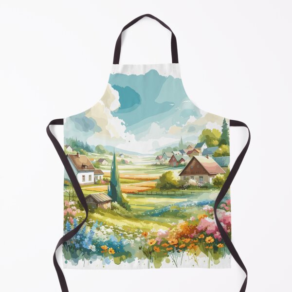 Item preview, Rural village in spring in watercolor designed and sold by LongIslandDesgn.