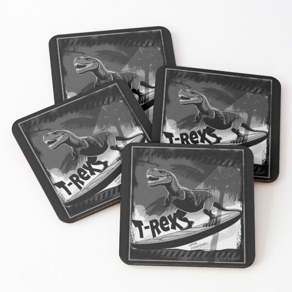 Item preview, T-REX ON A SURFBOARD IN BLACK AND WHITE designed and sold by inarausch2023.