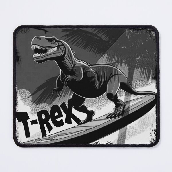 Item preview, T-REX ON A SURFBOARD IN BLACK AND WHITE designed and sold by inarausch2023.