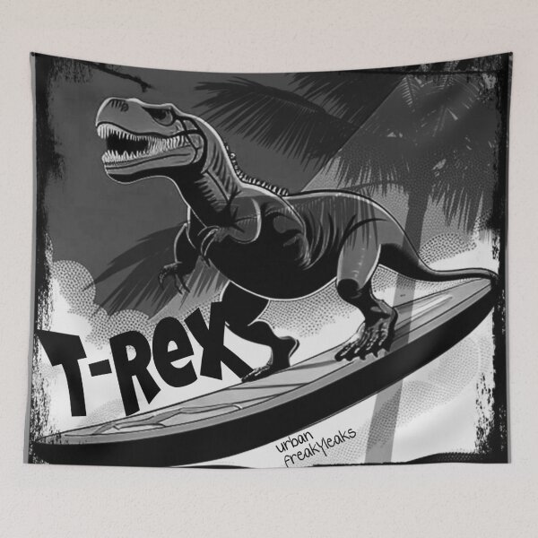 Item preview, T-REX ON A SURFBOARD IN BLACK AND WHITE designed and sold by inarausch2023.