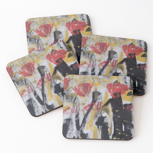 Item preview, Red blooms on black and yellow  1 designed and sold by ArtbyColleen.