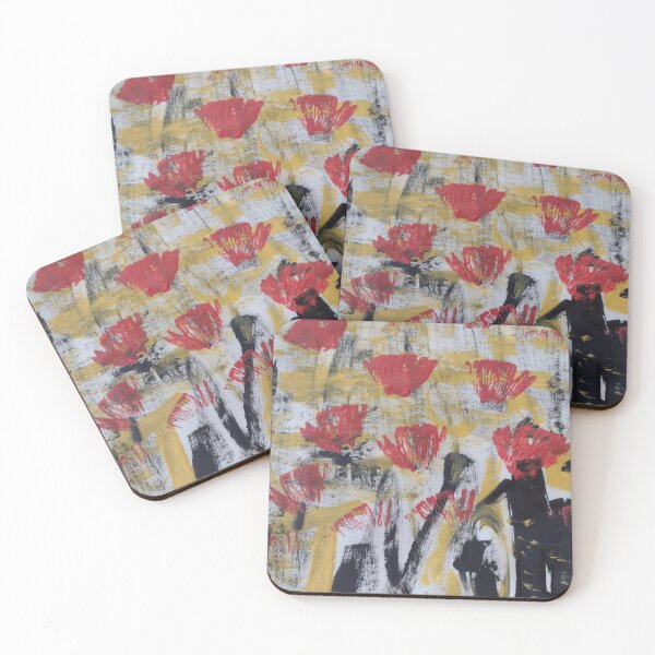 Item preview, Red blooms on yellow and black designed and sold by ArtbyColleen.