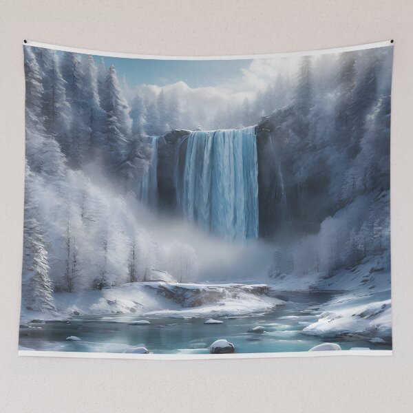Item preview, Waterfall in a Snowy Forest designed and sold by Design-Illusi0n.