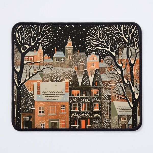 Item preview, Christmas holiday linocut landscape print designed and sold by dcrc.