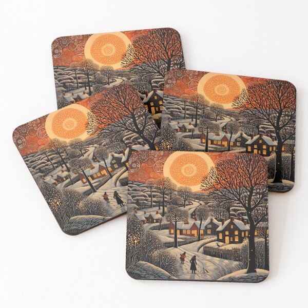Item preview, christmas holiday linocut landscape print designed and sold by dcrc.