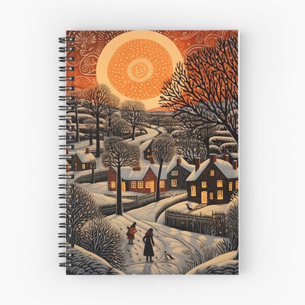 Item preview, christmas holiday linocut landscape print designed and sold by dcrc.