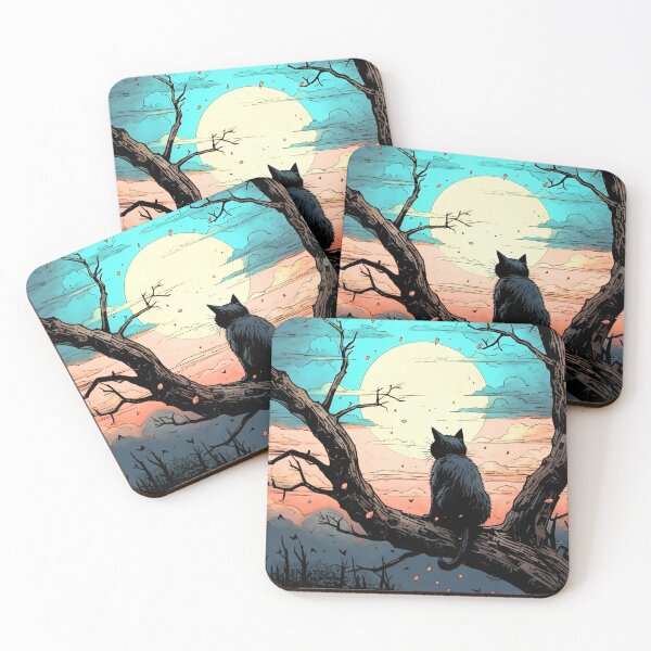 Item preview, Black Cat Watching the Sunset on a Branch designed and sold by HausKatz.