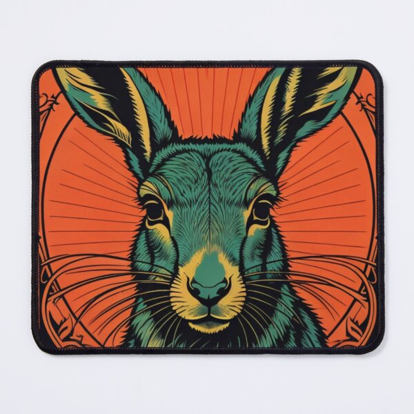 Item preview, Turquoise hare on an orange art nouveau background designed and sold by VoodoovilleArt.