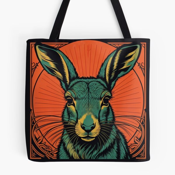Item preview, Turquoise hare on an orange art nouveau background designed and sold by VoodoovilleArt.