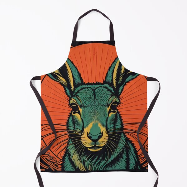 Item preview, Turquoise hare on an orange art nouveau background designed and sold by VoodoovilleArt.