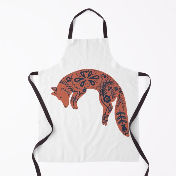 Aperçu de l'œuvre Renard orange scandinave avec détails d’art populaire floral créée et vendue par theprintwitch.