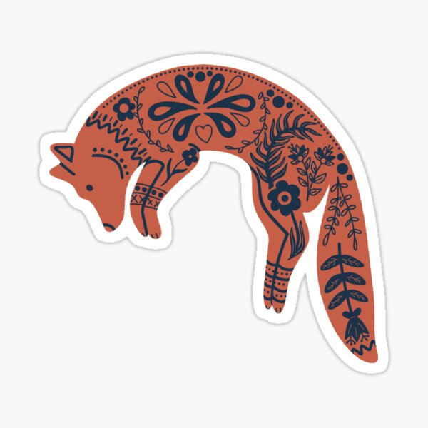 Item preview, Scandinavian Orange Fox with Floral Folk Art Details designed and sold by theprintwitch.
