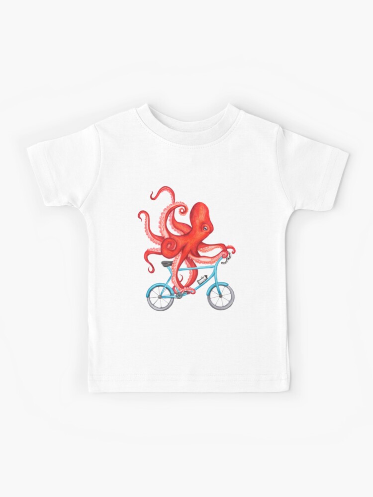 Kids T-Shirt, Cycling octopus designed and sold by Amélie  Legault