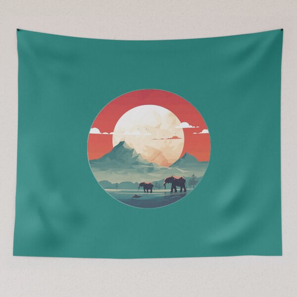 Item preview, Elephants and Mountains under a red sky designed and sold by bold-fortune.