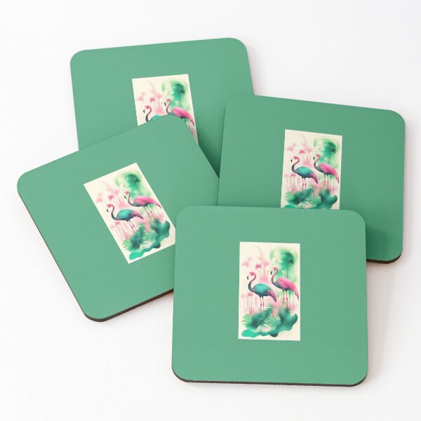 Item preview, imaginary pink flamingos on a pink and green plant background designed and sold by Creativesphotos.