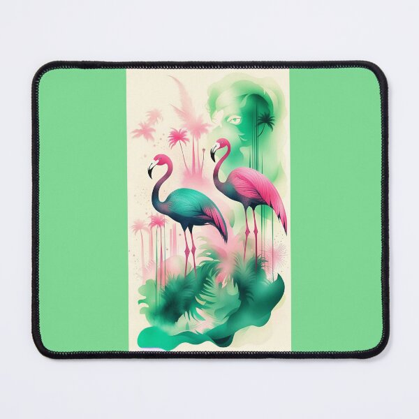 Item preview, imaginary pink flamingos on a pink and green plant background designed and sold by Creativesphotos.