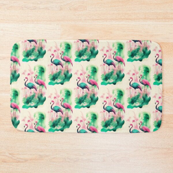 Item preview, imaginary pink flamingos on a pink and green plant background designed and sold by Creativesphotos.