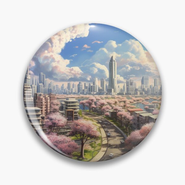Artikelvorschau, Cloudy City in Spring time, Skyscraper, Cherry blossoms, Sticker entworfen und verkauft von LilianasDesign.