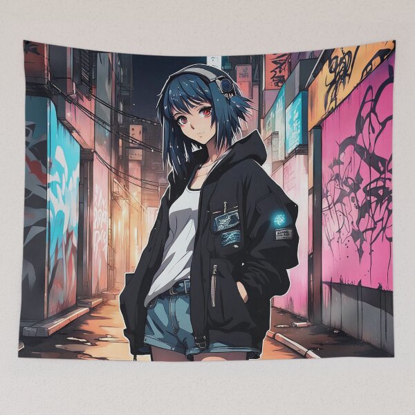 Item preview, Cyberpunk Graffiti Girl Print - Anime Streetwear Chic! designed and sold by evilishgoods.