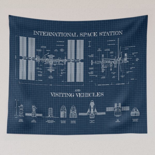 Item preview, International Space Station (ISS) and Visiting Vehicles (Navy Blueprint) designed and sold by BGALAXY.