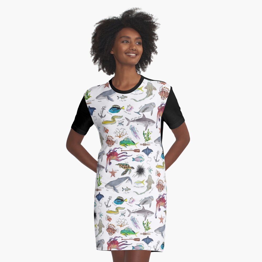 Under the Sea Alphabet Graphic T-Shirt Dress