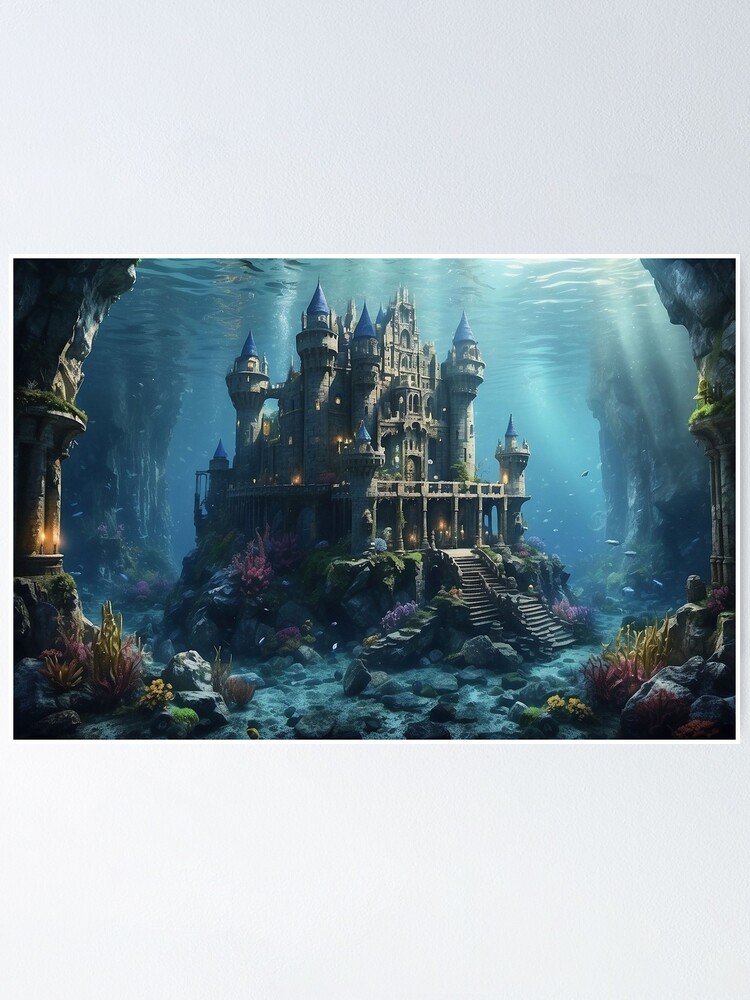 Fantasy Underwater Dragon Palace Canvas Print Painting Home Art Wall Decor