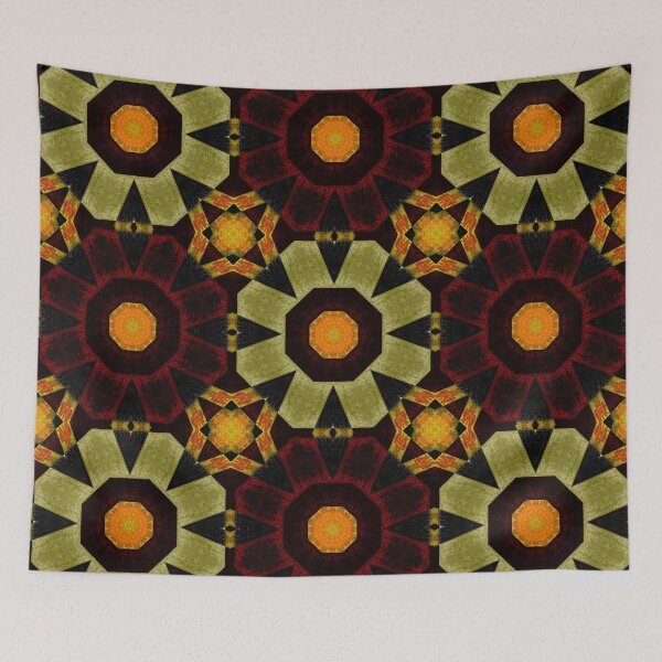Item preview, textured acrylic red green yellow floral  geometric pattern designed and sold by ArtistSunny.