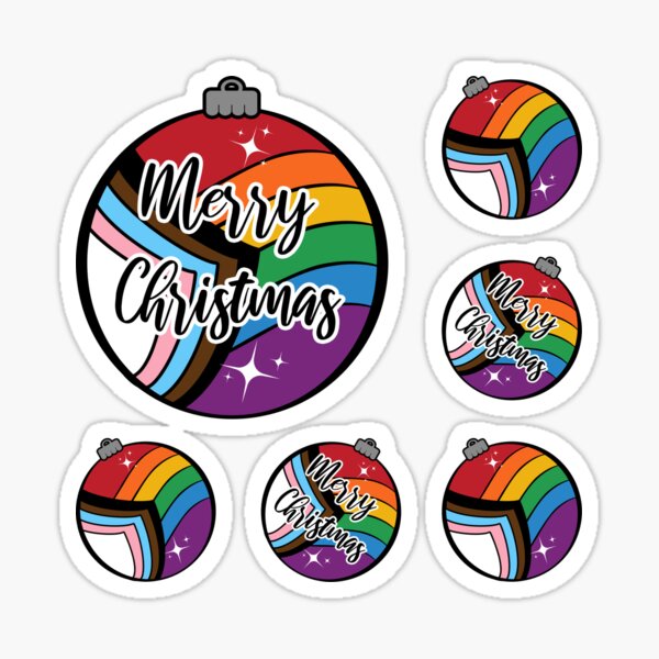 Christmas Ornament in Progressive Rainbow Pride Flag Colors Sticker