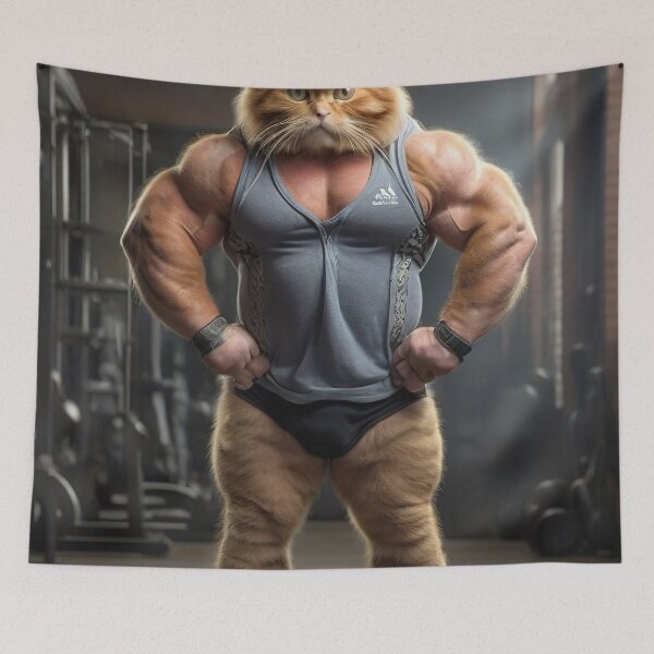Item preview, Purrsonal Trainer: Muscular Ginger Cat Flexing in Gym designed and sold by RK - Shop.