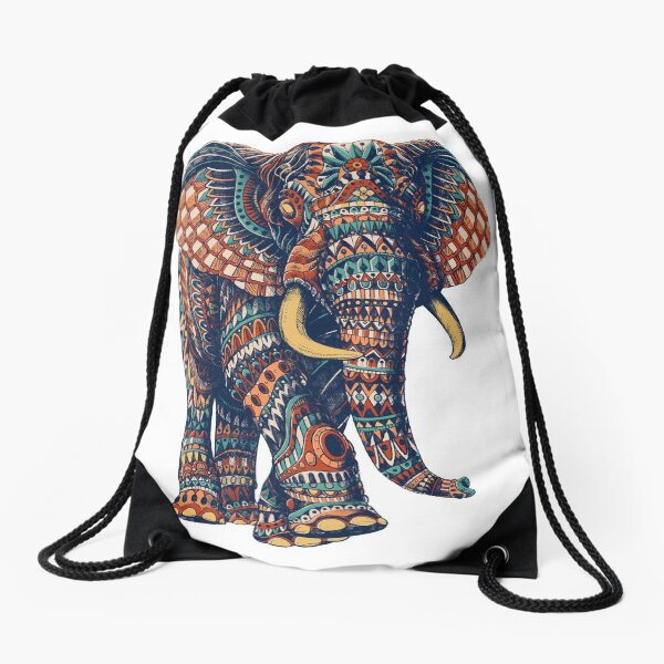 Ornate Elephant v2 (Color Version) Drawstring Bag