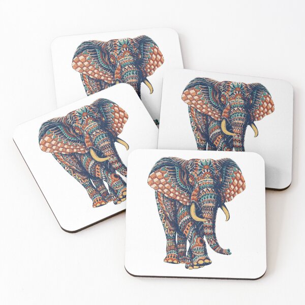 Ornate Elephant v2 (Color Version) Coasters (Set of 4)