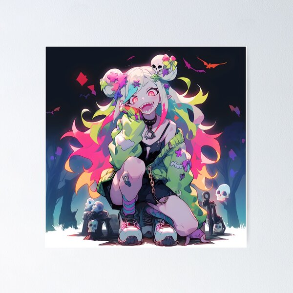 Item preview, Dark gothic school anime girl in cemetery with skulls art designed and sold by TheArtistOf2022.