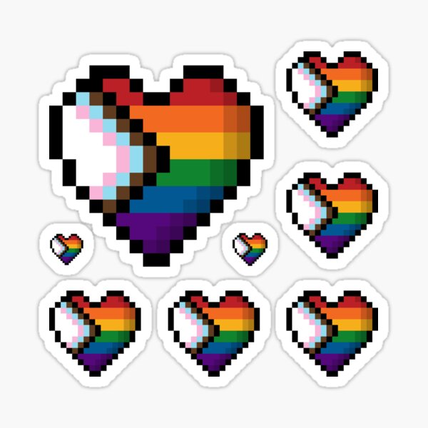 Large Pixel Heart Design in Progressive Rainbow Pride Flag Colors Sticker