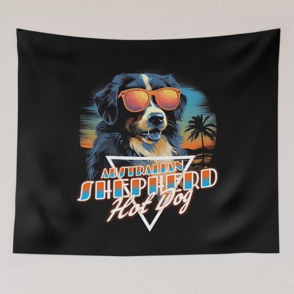 Item preview, Retro Wave Australian Shepherd Hot Dog Shirt designed and sold by RedDesignSyc.