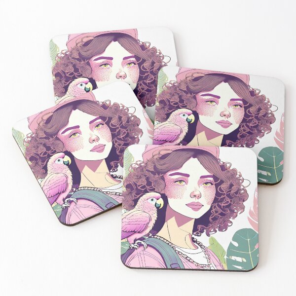 Item preview, Beautiful girl with a pink parrot on her shoulder designed and sold by uliklo.