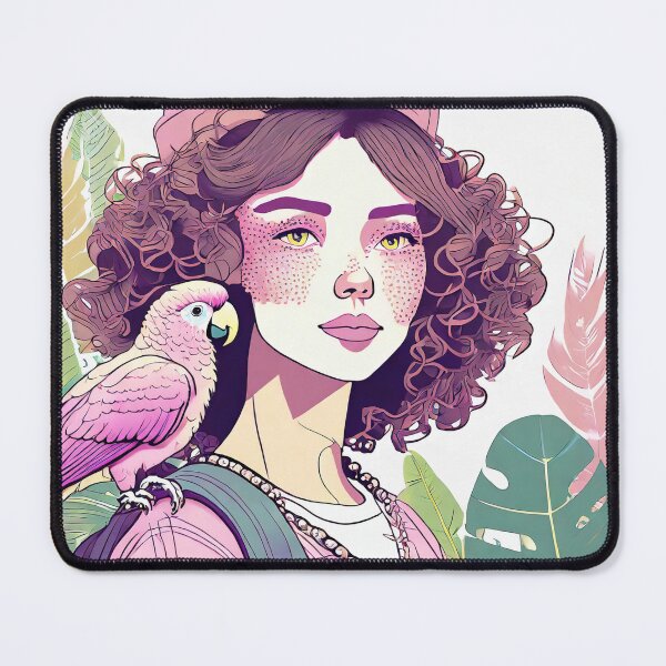 Item preview, Beautiful girl with a pink parrot on her shoulder designed and sold by uliklo.