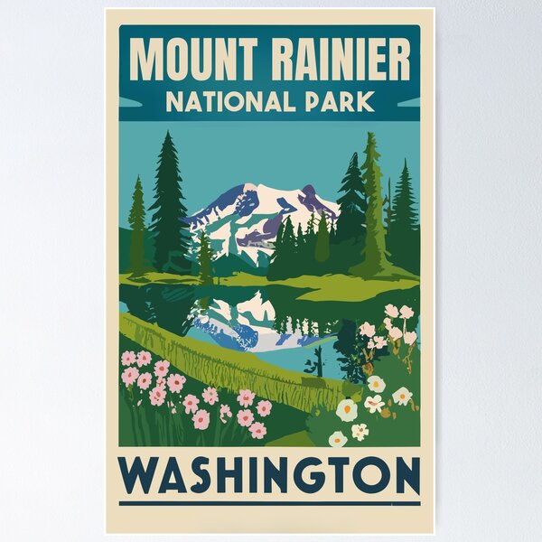 Artikel-Vorschau von Eine Vintage Reisekunst des Mount Rainier Nationalpark - Washington - USA, designt und verkauft von GoodOldVintage.