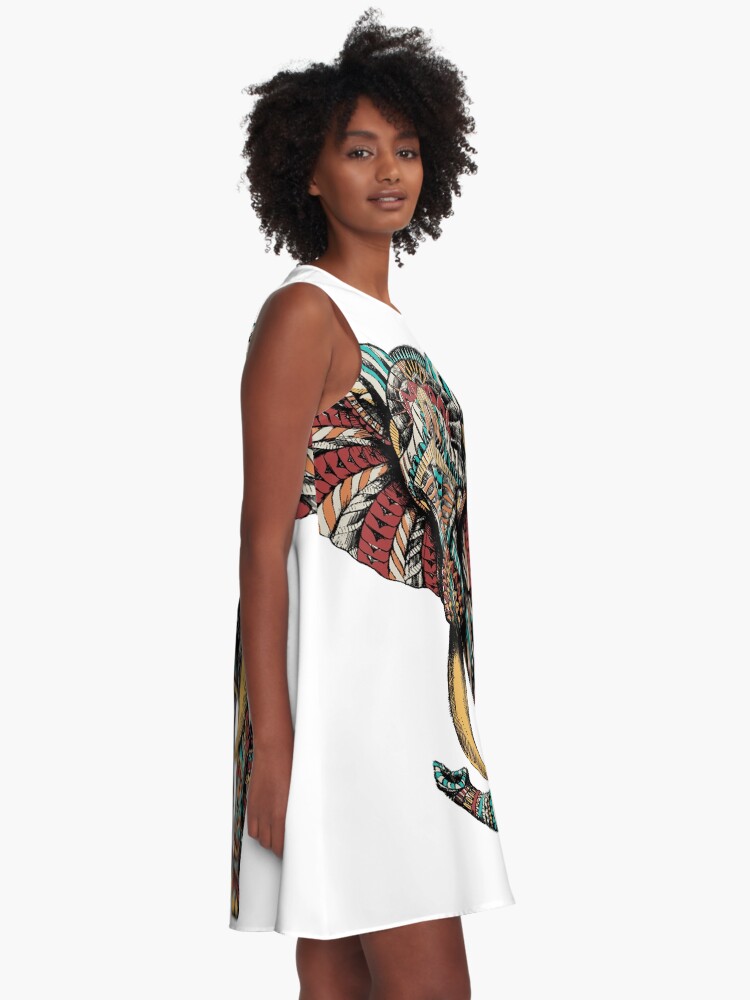 Alternate view of Ornate Elephant (Color Version) A-Line Dress
