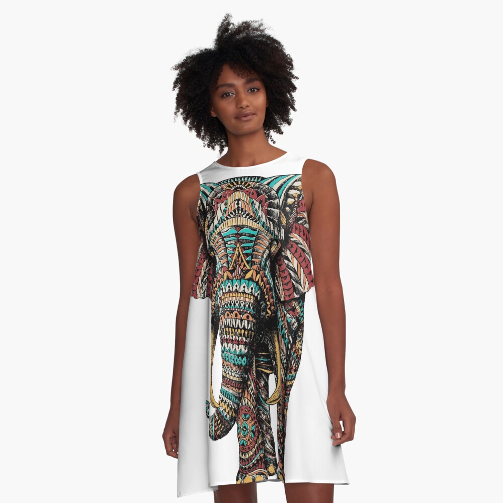 Ornate Elephant (Color Version) A-Line Dress