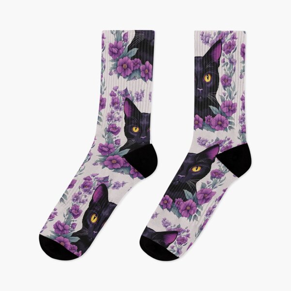 Item preview, Black Cat Purple Flowers designed and sold by Catophile.
