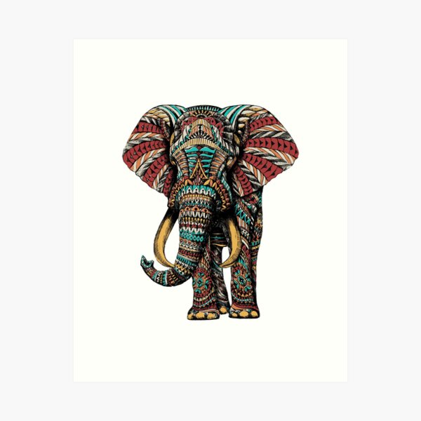 Ornate Elephant (Color Version) Art Print