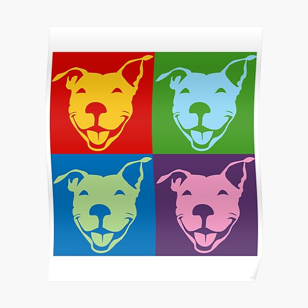Multi-Color Smiling Pitbull Terrier | NickerStickers® on Redbubble Poster