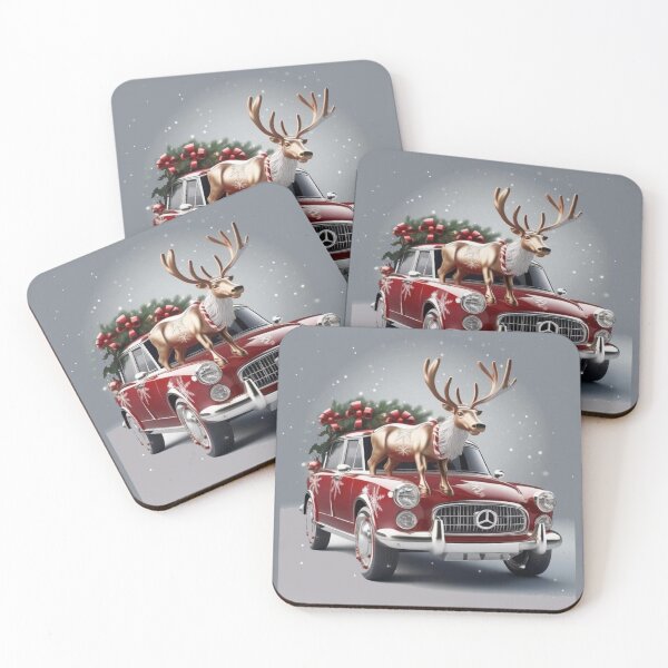 Item preview, Christmas reindeer on a car carrying gifts designed and sold by JaroDesign2023.