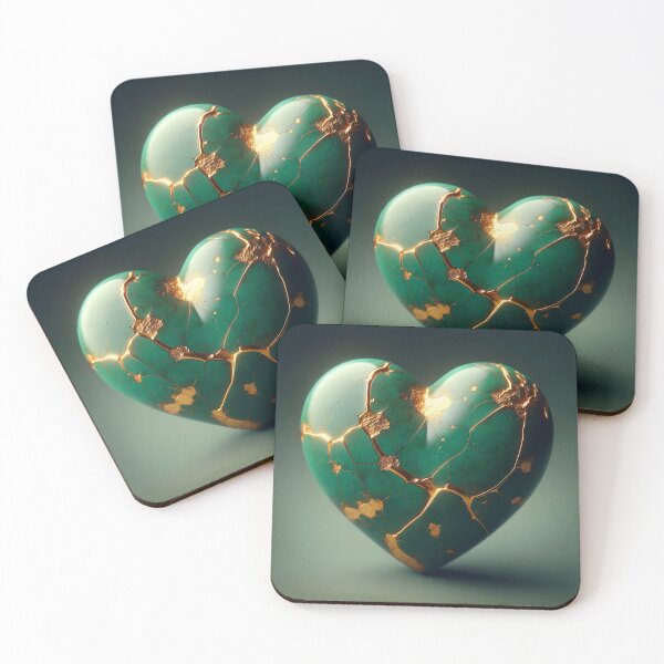 Item preview, Kintsugi Style Broken Heart in Bottle Green Gold 2 designed and sold by Obibobishop.