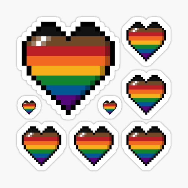 Large Pixel Heart Design in Inclusive Rainbow Pride Flag Colors Sticker