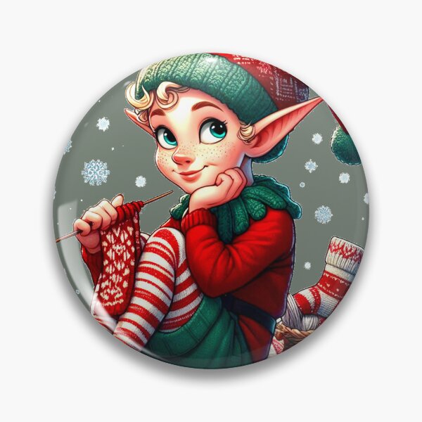 Item preview, Christmas elf knitting socks designed and sold by humultinitee.
