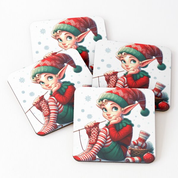 Item preview, Christmas elf knitting socks designed and sold by humultinitee.